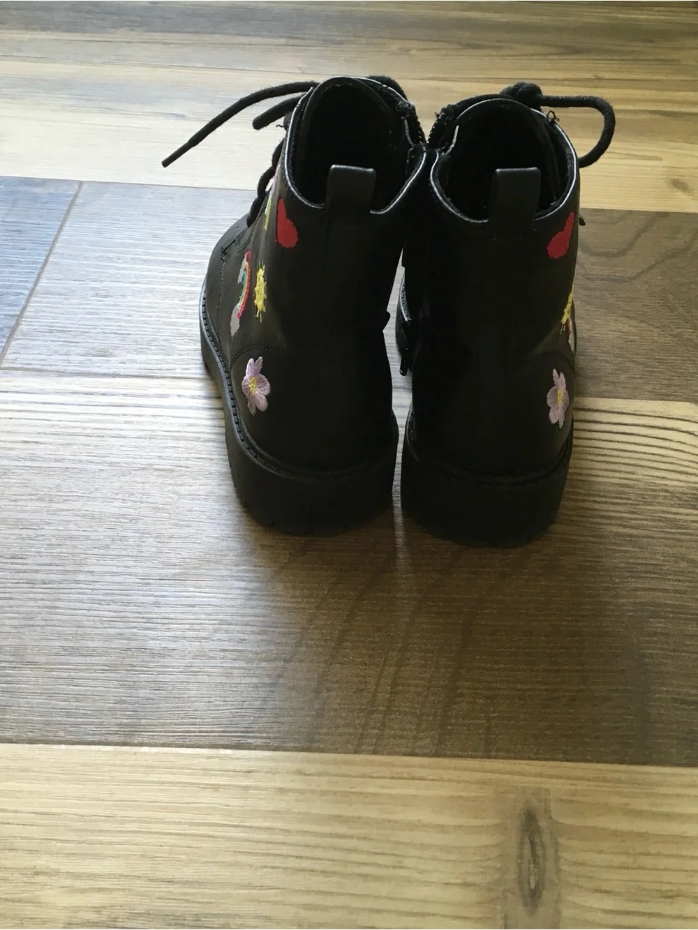 Kids Wonder Nation Black Combat Boots with Embroidered Accents